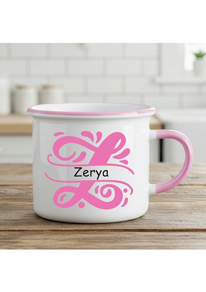 Sevgililer Isme Özel Harfli Enamel Pembe Kupa Bardak - Isme Özel Harfli Kupa (Isim Için Mesaj Atınz)