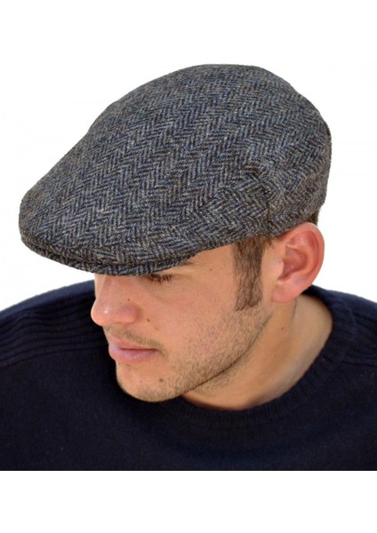 Kışlık Kaşe Şapka Yün Düz Renk Spor London Kasket -Füme Çizgili