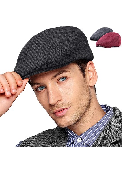 Kışlık Kaşe Şapka Yün Düz Renk Spor London Kasket -Füme Çizgili modelleri
