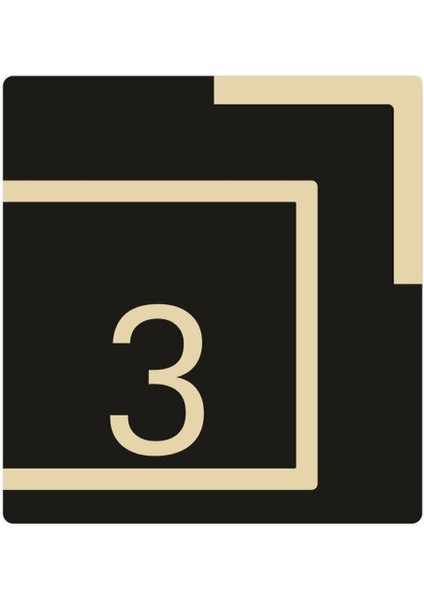 Daire Kapı Numarası Kare Siyah - Gold Aynalı Pleksi No:3