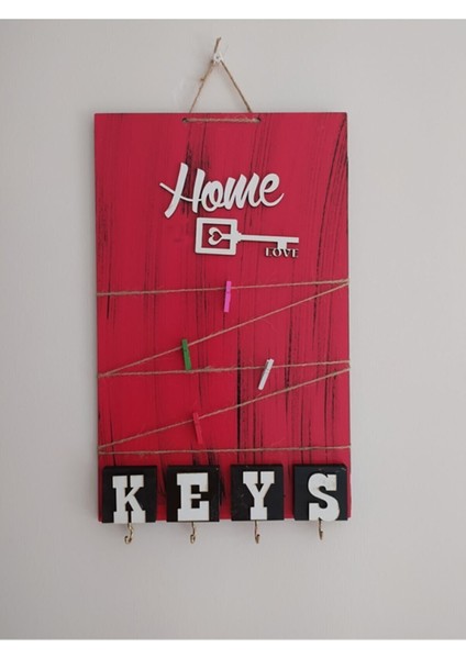 Ase Tic. Dekoratif Ahşap Anahtarlık Askısı Kırmızı &siyah
