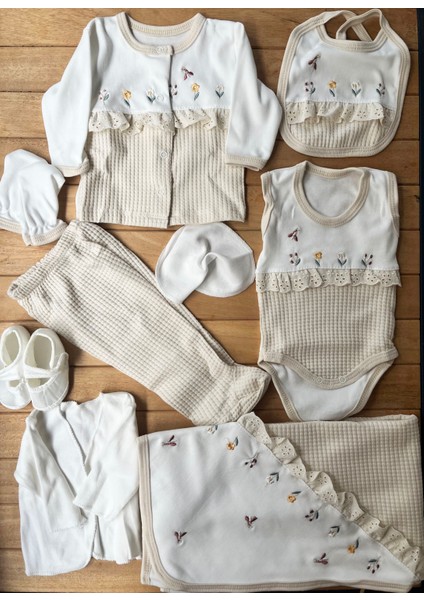 Turp 10'lu Waffle Çiçekli Lüx Hastane Çıkışı Bej