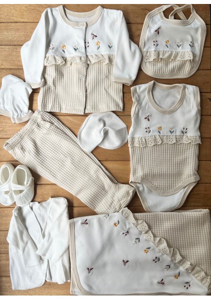 Turp 10'lu Waffle Çiçekli Lüx Hastane Çıkışı Bej