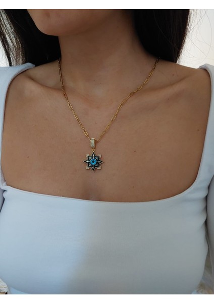 Kadın Gold Zincir Mineli Göz Kolye