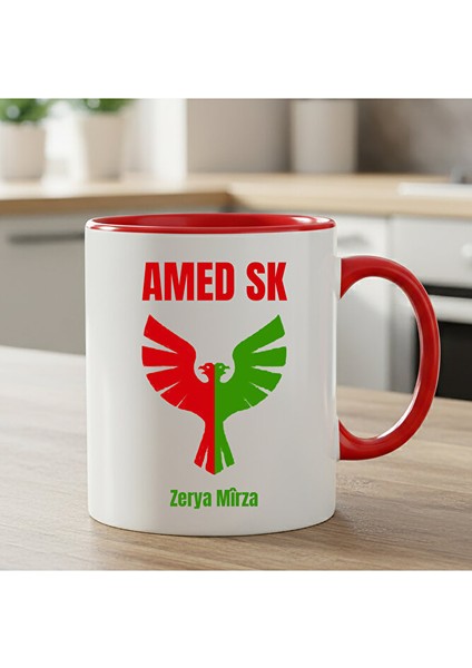 Amedspor Isme Özel ve Kırmızı Renkli Kupa Bardağı - Amed Spor Kupası (Isim Için Mesaj Atınız)