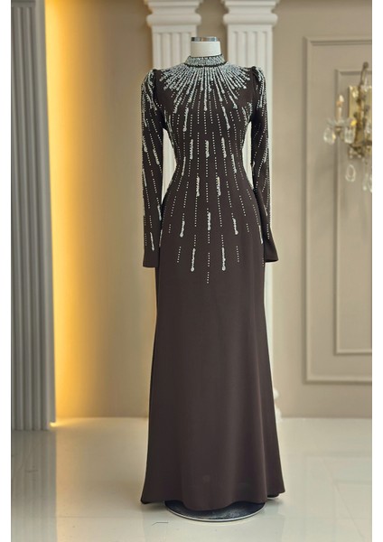 Ayla Abiye Elbise Kahverengi