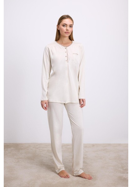 Arias Closet Fil Dişi Modal Pamuklu Uzun Kollu Düğmeli 2'li Pijama Takımı