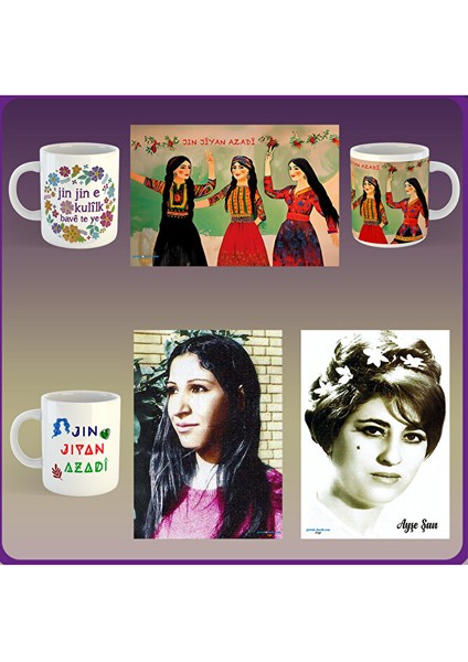Kadınlara Özel Kupa ve Poster Seti - Jin Jiyan Azadi Kupası Posteri (3 Kupa 3 Poster)