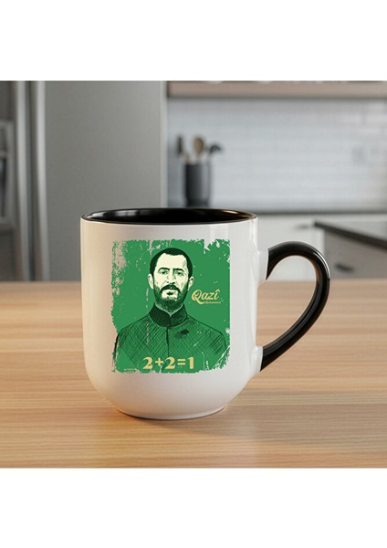 Qazi Muhammed Resimli Elite Siyah Oval Kupa Bardak - Qazi Muhammet Elite Oval Kupası