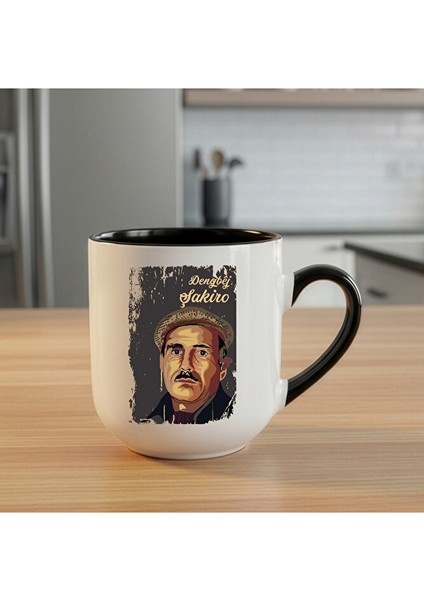 Dengbêj Şakiro Resimli Siyah Reng Oval Kupa Bardak - Dengbêj Şakiro Elite Kupası