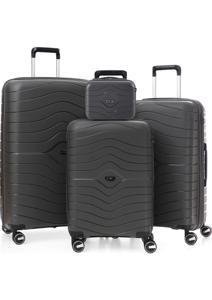 Ultra Hafif Polipropilen Körüklü Ekstra Hacim 4 Lü Valiz Seti + Makyaj Çantası