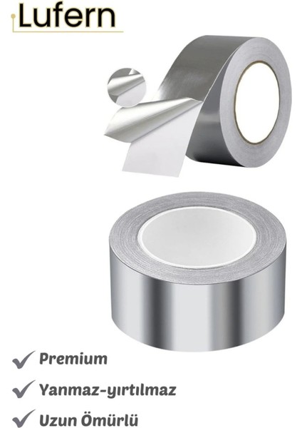 Alüminyum Yanmaz Folyo Bant Tamir Soba Boru Bandı Suya Sıcağa Dayanıklı Yama Düz Gri 44 mm x 20 M