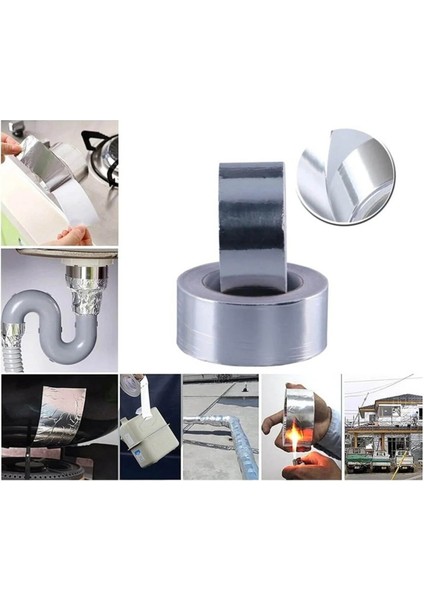 Alüminyum Yanmaz Folyo Bant Tamir Soba Boru Bandı Suya Sıcağa Dayanıklı Yama Düz Gri 44 mm x 20 M fırsatları