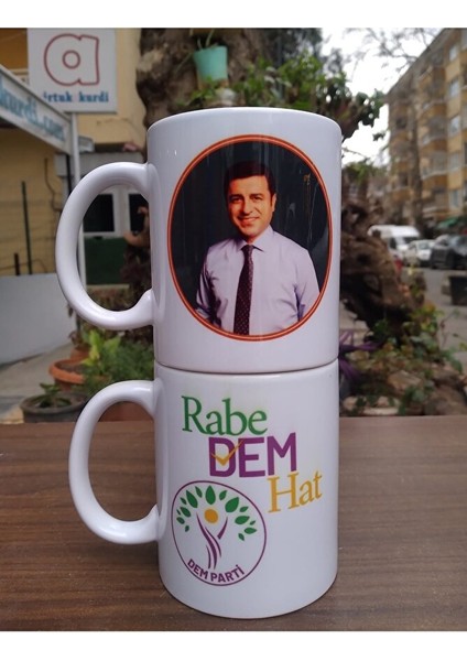 Dem Parti ve Selahattin Demirtaş Tasarımlı Porselen Kupa Bardak - Rabe Dem Hat Kupası (2 Adet)