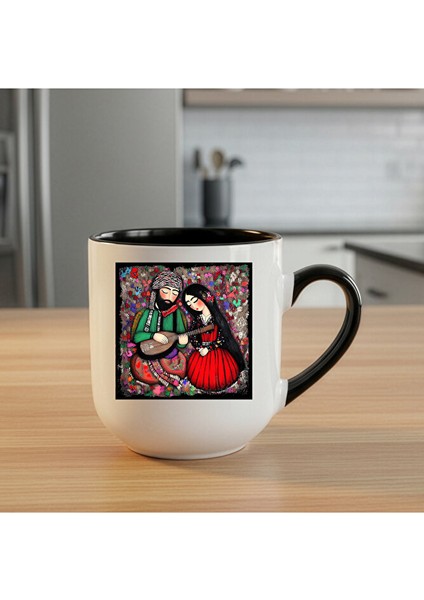 Sevgiliye Özel Mem Û Zin Tasarımlı Elite Siyah Kupa Bardak - Mem Û Zin Tasarımlı Oval Kupası