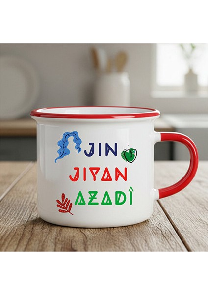 Jin Jiyan Azadi Temalı Enamel Kupa Bardak - Jin Jiyan Azadi Kupası