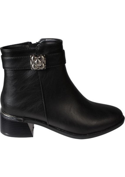 Yazkış Kadın Siyah Kahverengi Cilt Yanı Taşlı 4cm Kalın Topuk 13CM Bilek Boyu Bot fiyatları