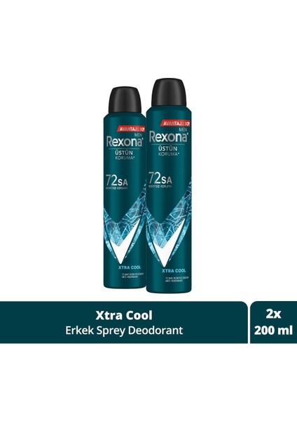 Men Erkek Sprey Deodorant Xtra Cool 72 Saat Kesintisiz Üstün Koruma 200 ml X2