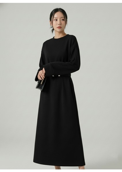 Bel Bağlamalı Elbise-Siyah