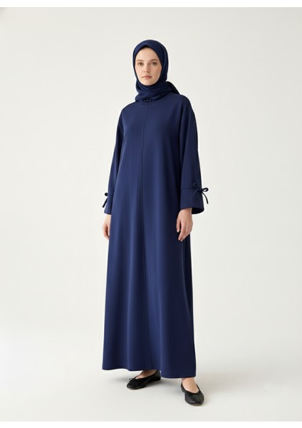 Kol Biye Detay Elbise-Lacivert