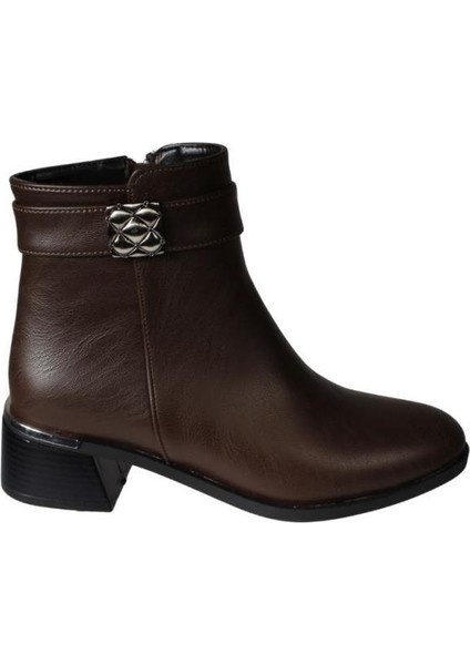 Yazkış Kadın Siyah Kahverengi Cilt Yanı Taşlı 4cm Kalın Topuk 13CM Bilek Boyu Bot fiyatları