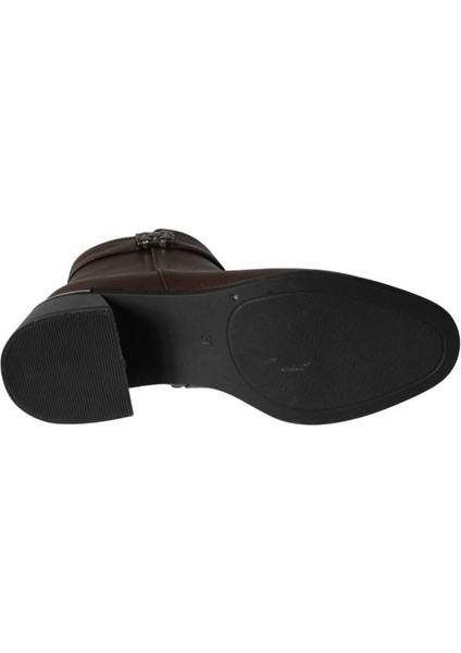 Yazkış Kadın Siyah Kahverengi Cilt Yanı Taşlı 4cm Kalın Topuk 13CM Bilek Boyu Bot fırsatları
