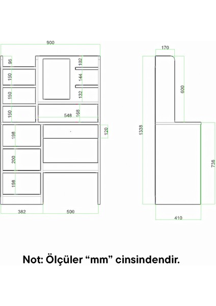 Orkide Makyaj Masası Beyaz Atlantik Çam