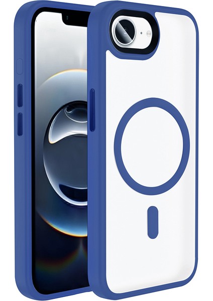 iPhone 16E Kılıf Mat Arka Yüzey Wireless Şarj Özellikli Snel Flet M-Safe Kapak - Lacivert