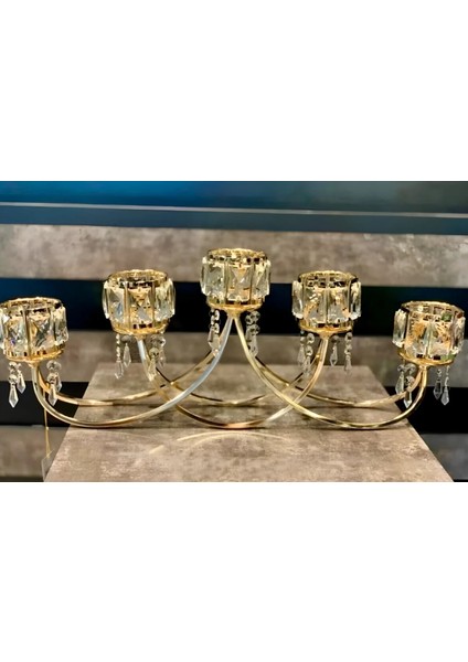 Yatay Lüx Kristal Taşlı Gold Şamdan fiyatları