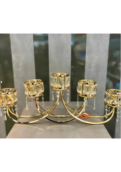 Yatay Lüx Kristal Taşlı Gold Şamdan modelleri