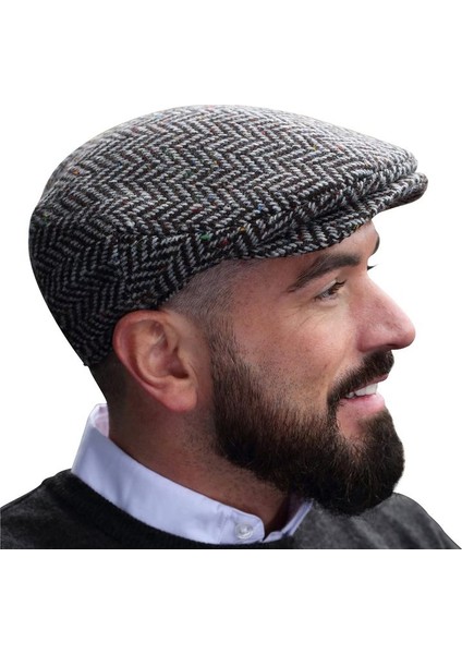 Kışlık Kaşe Şapka Yün Düz Renk Spor London Kasket -Balık Sırtı Gri