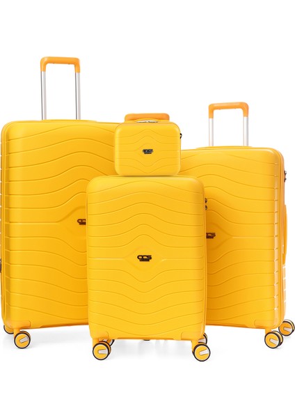 Ultra Hafif Polipropilen Körüklü Ekstra Hacim 4 Lü Valiz Seti + Makyaj Çantası