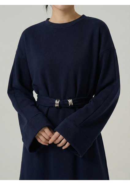 Bel Bağlamalı Elbise-Lacivert