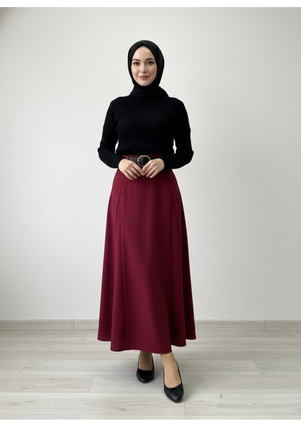 Kelebek Detaylı Etek-Bordo