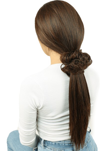 Saçlı Lastikli Topuz Toka / Kahve Karamel