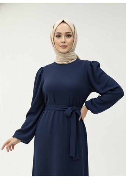 Balon Kol Örme Triko Elbise-Lacivert fiyatları