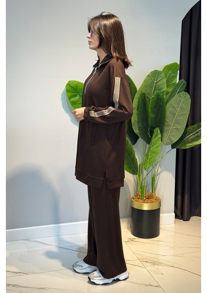 Kolları Şerit Kemer Detay Tunikli Pantolon Takım 2119 Kahverengi fiyatları