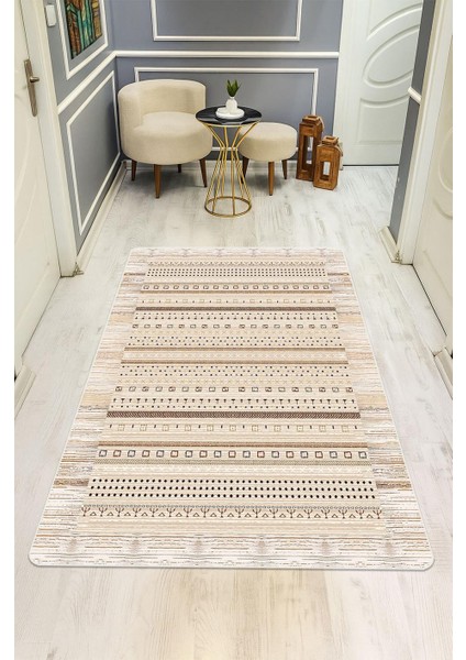 Etnik Desenli Süngerli Kaymaz Dot Taban Dijital Baskı Halı H1069