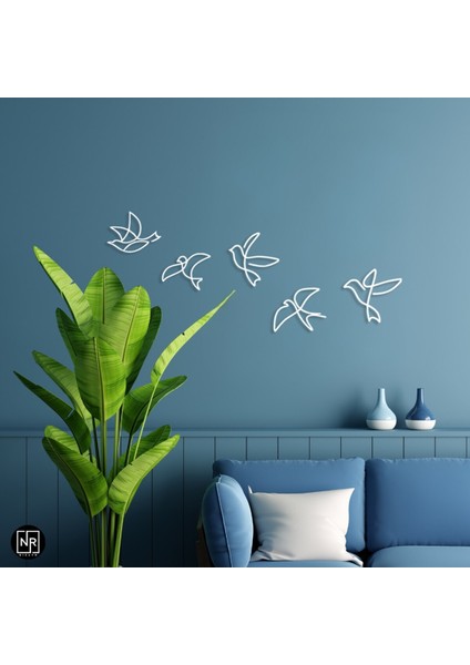 Dekoratif 5’li Kuş Metal Duvar Tablosu - Modern Duvar Dekoru