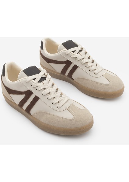Kadın Sneaker Bağcıklı Düz Taban Retro Spor Ayakkabı Norde Bej indirimleri