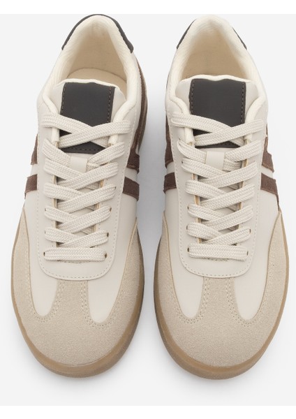 Kadın Sneaker Bağcıklı Düz Taban Retro Spor Ayakkabı Norde Bej