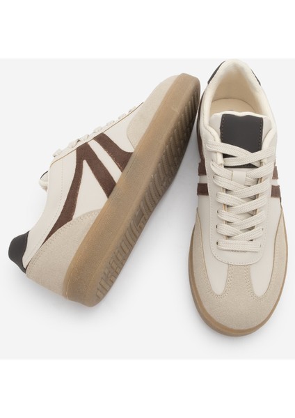 Kadın Sneaker Bağcıklı Düz Taban Retro Spor Ayakkabı Norde Bej