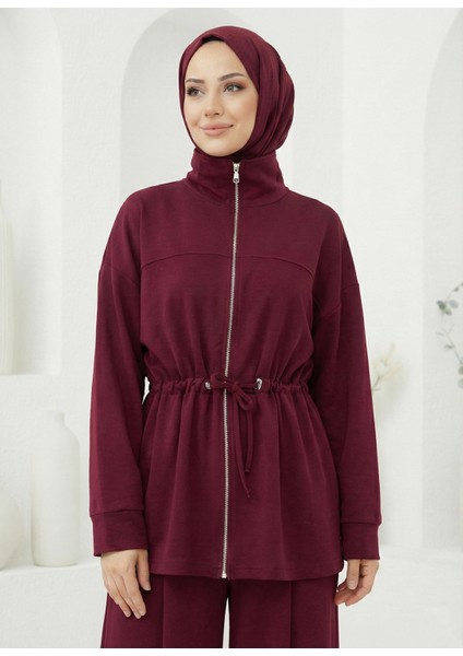 Beli Tünelli Pantolonlu Takım-Bordo