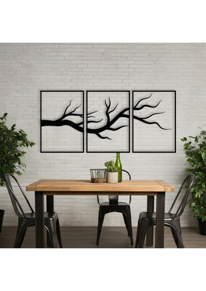Üçlü Ağaç Dalları Temalı Ahşap Duvar Tablosu modelleri