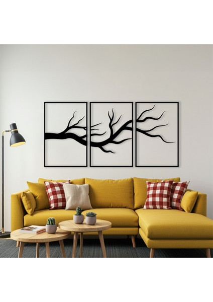 Üçlü Ağaç Dalları Temalı Ahşap Duvar Tablosu fırsatları