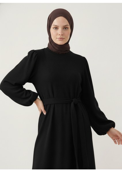 Balon Kol Örme Triko Elbise-Siyah fiyatları