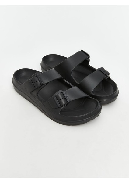 Yeni Sezon Deri Görünümlü Çift Bantlı Erkek Terlik