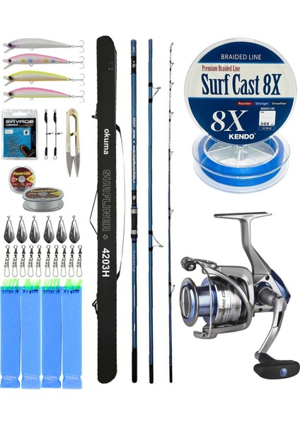 Yekoutdoor Profesyonel Olta Seti Okuma Surfliner+ Surf 420CM 3 Parça Olta Kamışı&okuma Safina Pro 8000 Olta Makinesi