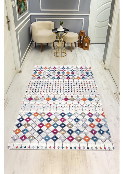 Etnik Desenli Dijital Baskı Kaymaz Taban Halı H1109