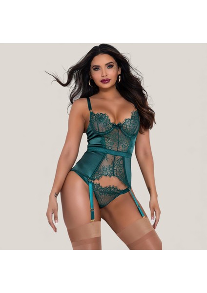 Modern Şık Dantel Detaylı İç Çamaşırı Seti, Ayarlanabilir Askılı, File Çorap Takımı